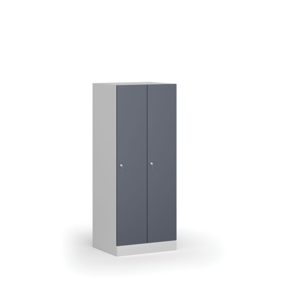 Šatníková skrinka znížená, 2 oddiely, 1500 x 600 x 500 mm, cylindrický zámok, tmavosivé dvere