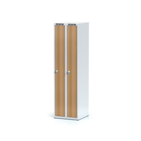 Šatníková skrinka zúžená, 2-dverová, laminované dvere buk, cylindrický zámok