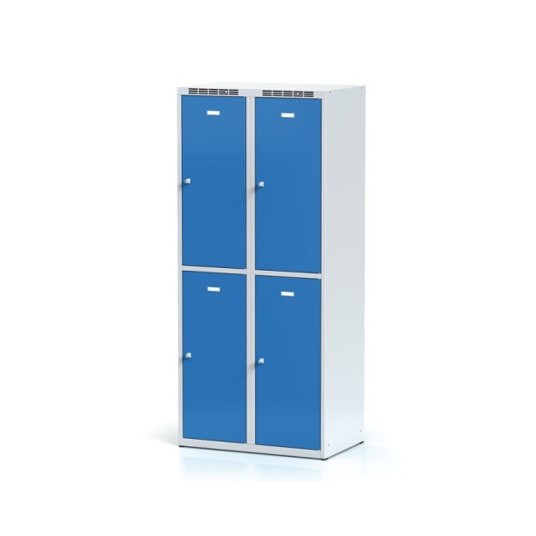 Šatňová skrinka s úložnými boxami, 4 boxy, modré dvere, cylindrický zámok