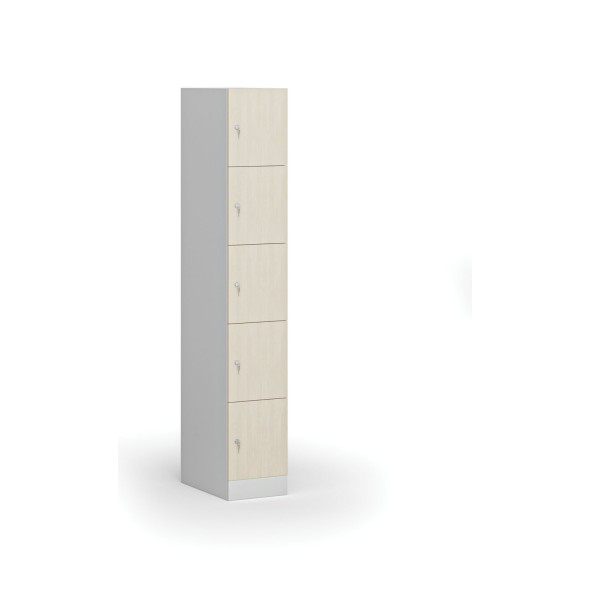 Schließfach mit Aufbewahrungsboxen, 5 Boxen, 1850 x 300 x 500 mm, Zylinderschloss, laminierte Tür, Birke