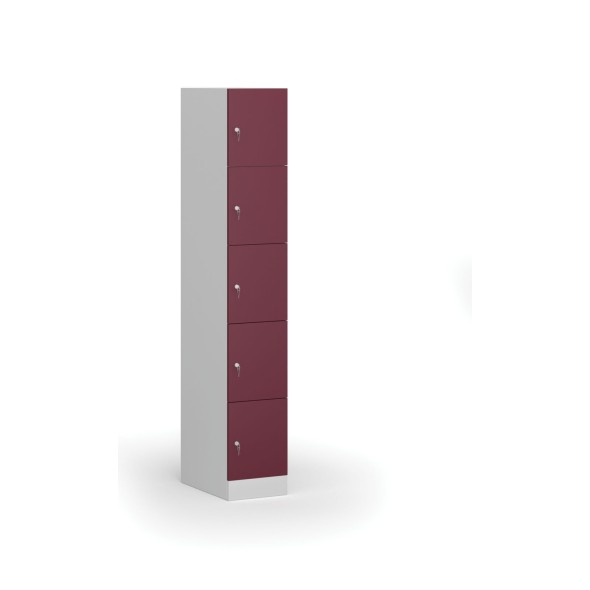 Schließfach mit Aufbewahrungsboxen, 5 Boxen, 1850 x 300 x 500 mm, Zylinderschloss, rote Tür