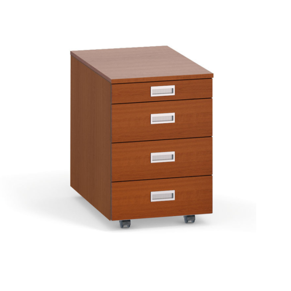 Schreibtischcontainer, Rollcontainer PRIMO, ohne Schloss, 4 Schubladen, Utensilienauszug, Kirschbaum