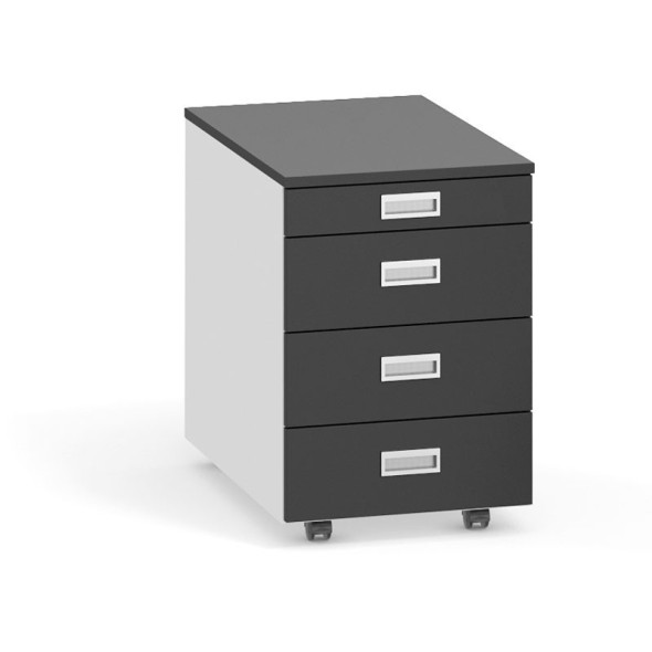 Schreibtischcontainer, Rollcontainer PRIMO, ohne Schloss, 4 Schubladen, Utensilienauszug, weiß / Graphit