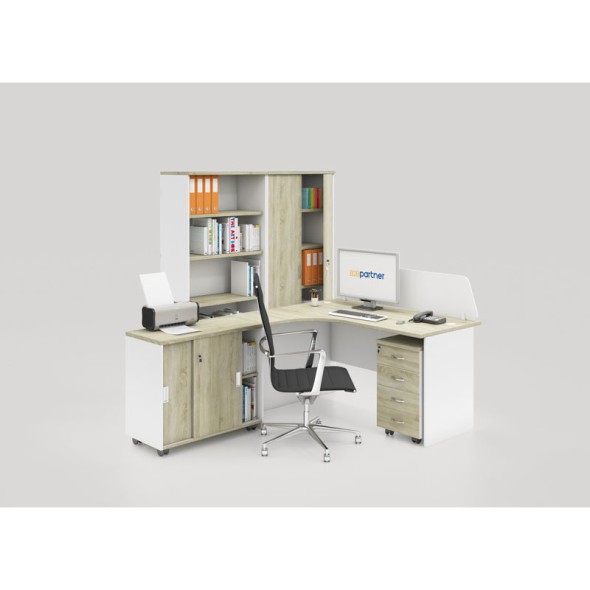 Sestava kancelářského nábytku MIRELLI A+, typ C, levá, bílá / dub sonoma