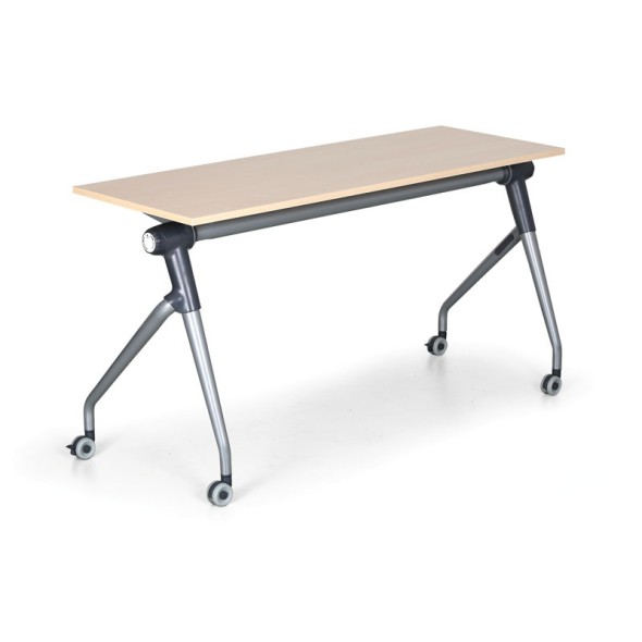 Skládací jednací stůl se sklopnou deskou TRAINING PLUS, 1450x450 mm, bříza