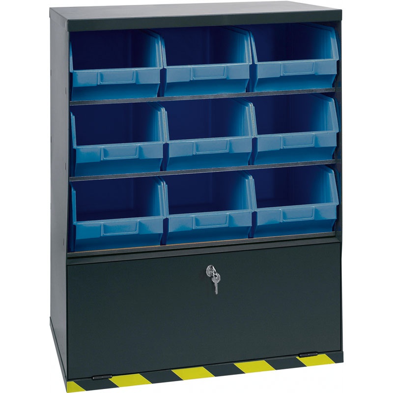 Skříňky s plastovými boxy a přihrádkou, 9 boxů