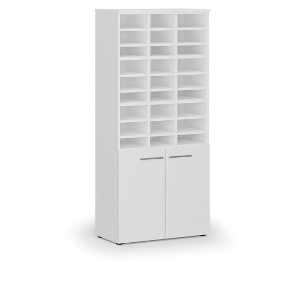 Sortierregal PRIMO WHITE mit Türen, 800 x 420 x 1781 mm, 27 Fächer, weiß