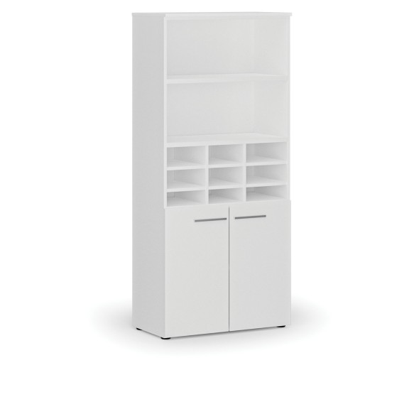 Sortierregal PRIMO WHITE mit Türen, 800 x 420 x 1781 mm, 9 Fächer, weiß