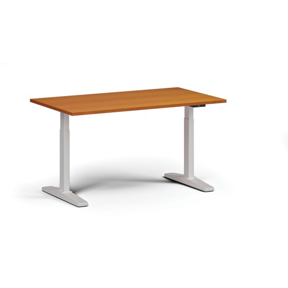 Stół z regulacją wysokości, elektryczny, 675-1325 mm, blat 1400x800 mm, podstawa biała, czereśnia