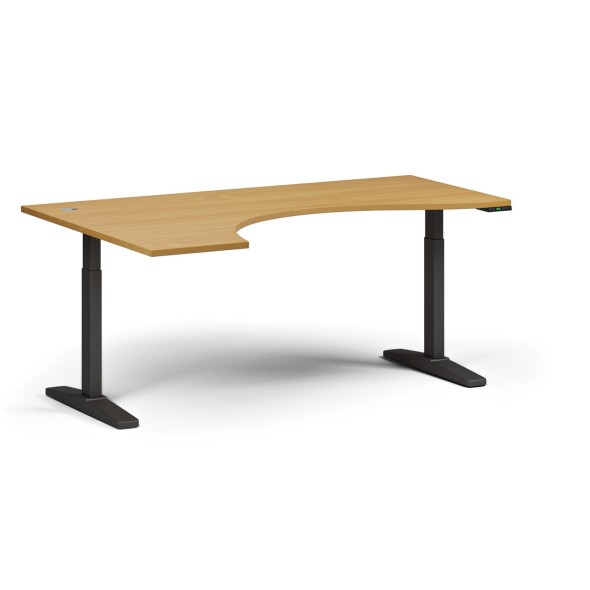 Stół z regulacją wysokości, elektryczny, 675-1325 mm, ergonomiczny lewy, blat 1800x1200 mm, podstawa czarna, buk