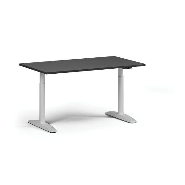 Stół z regulacją wysokości OBOL, elektryczny, 675-1325 mm, blat 1400x800 mm, zaokrąglona podstawa biała, grafit