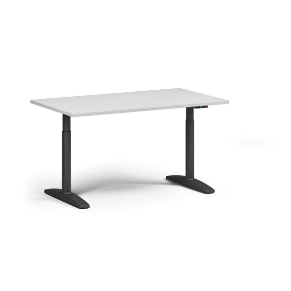 Stół z regulacją wysokości OBOL, elektryczny, 675-1325 mm, blat 1400x800 mm, zaokrąglona podstawa czarna, biała