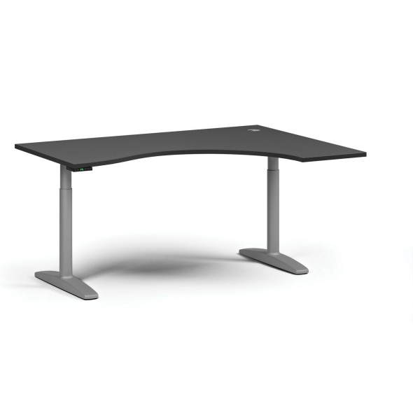 Stół z regulacją wysokości OBOL, elektryczny, 675-1325 mm, ergonomiczny prawy, blat 1600x1200 mm, zaokrąglona podstawa szara, grafit