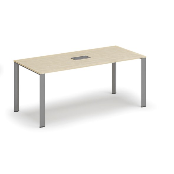 Stůl INFINITY 1800 x 900 x 750, bříza + stolní zásuvka TYP II, stříbrná