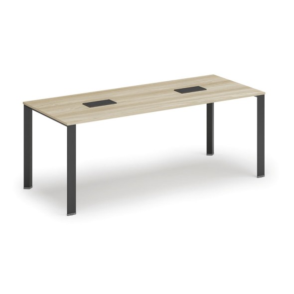 Stůl INFINITY 2000 x 900 x 750, dub přírodní + 2x stolní zásuvka TYP V, černá