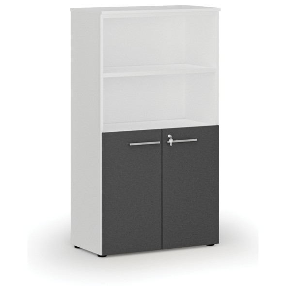 Szafa biurowa kombinowana PRIMO WHITE, drzwi na 2 poziomach, 1434 x 800 x 420 mm, biały/grafit