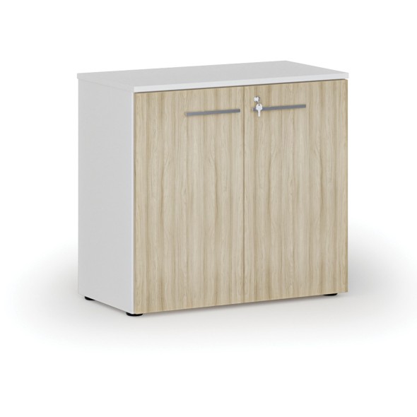 Szafa biurowa z drzwiami PRIMO WHITE, 740 x 800 x 420 mm, biały/dąb naturalny