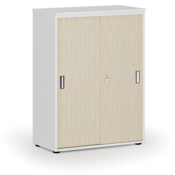 Szafa biurowa z drzwiami przesuwnymi PRIMO WHITE, 1087 x 800 x 420 mm, biały/brzoza