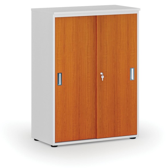 Szafa biurowa z drzwiami przesuwnymi PRIMO WHITE, 1087 x 800 x 420 mm, biały/wiśnia