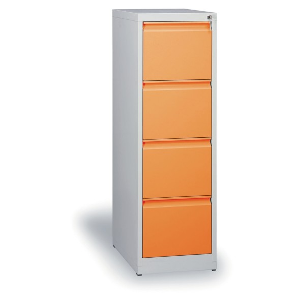 Szafa kartotekowa A4, 4 szuflady, wys. 1320 mm, szara / pomarańczowa