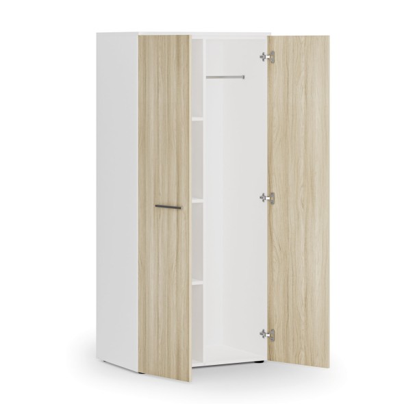 Szafa ubraniowa biurowa PRIMO WHITE, 3 półki, drążek do szafy, 1781 x 800 x 500 mm, biały/dąb naturalny