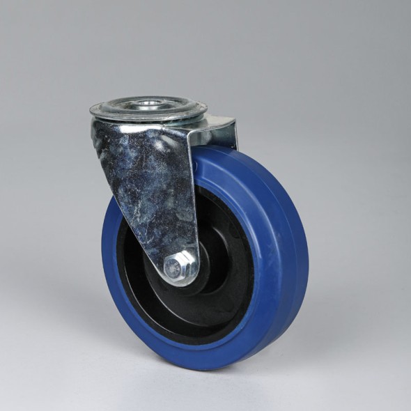 Transport-Lenkrolle, 160 mm, Mittelloch, mit blauer Lauffläche