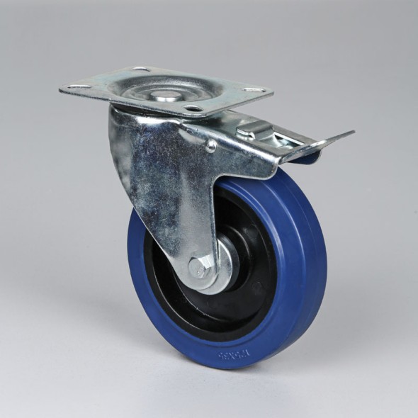 Transport-Lenkrolle mit Feststeller, 125 mm, mit blauer Lauffläche
