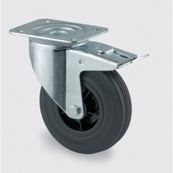 Transportní kolečko otočné s brzdou 100 mm, černá guma