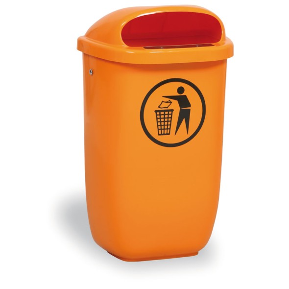 Venkovní odpadkový koš na sloupek, 50 l, 425 x 320 x 780 mm, oranžový