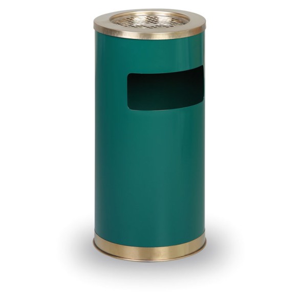 Venkovní odpadkový koš s popelníkem, 640 x 305 x 305 mm, zelený/nerez