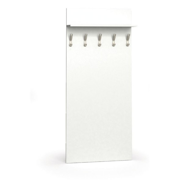 Vešiaková stena PRIMO, 5 háčikov, polica, biela
