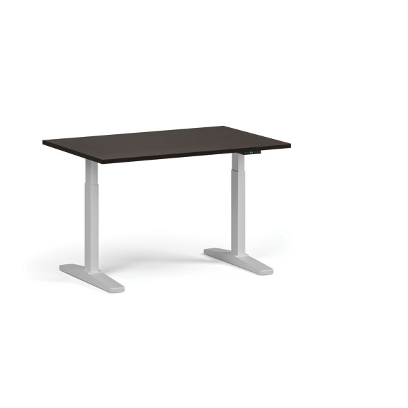 Výškově nastavitelný stůl, elektrický, 675-1325 mm, deska 1200x800 mm, bílá podnož, wenge