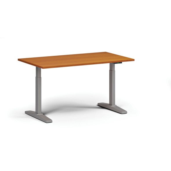 Výškově nastavitelný stůl, elektrický, 675-1325 mm, deska 1400x800 mm, šedá podnož, třešeň