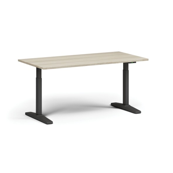 Výškově nastavitelný stůl, elektrický, 675-1325 mm, deska 1600x800 mm, černá podnož, dub přírodní