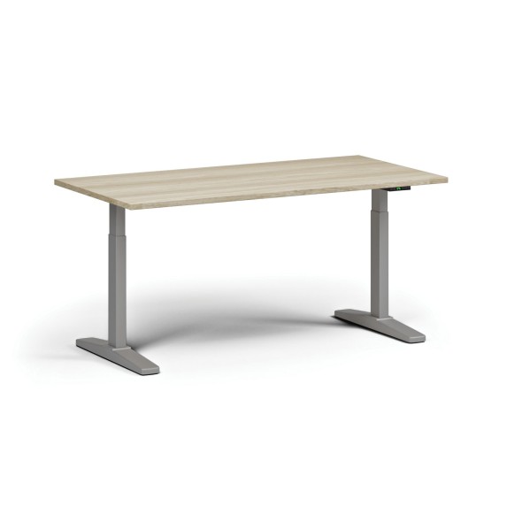 Výškově nastavitelný stůl, elektrický, 675-1325 mm, deska 1600x800 mm, šedá podnož, dub přírodní