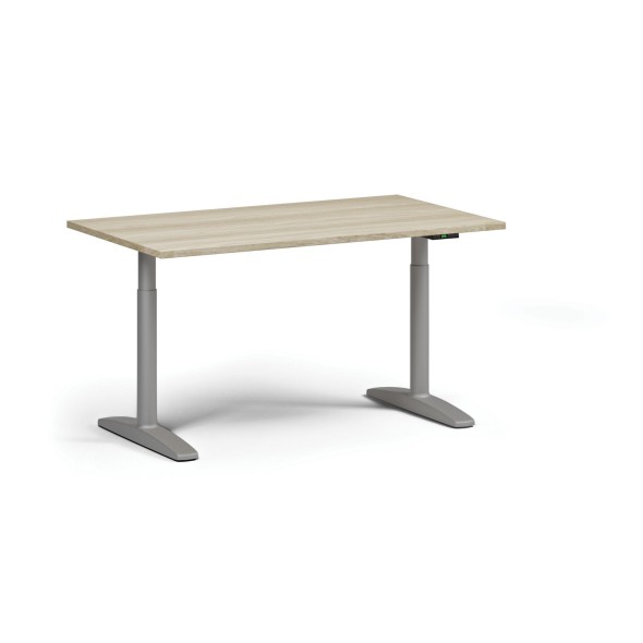 Výškově nastavitelný stůl OBOL, elektrický, 675-1325 mm, deska 1400x800 mm, šedá zaoblená podnož, dub přírodní