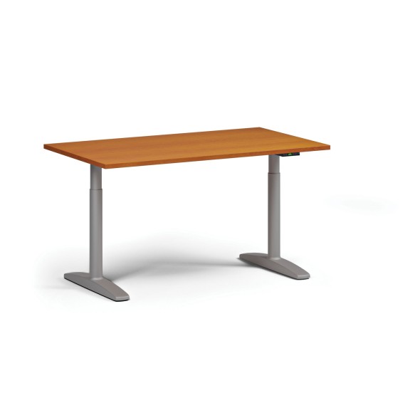 Výškově nastavitelný stůl OBOL, elektrický, 675-1325 mm, deska 1400x800 mm, šedá zaoblená podnož, třešeň