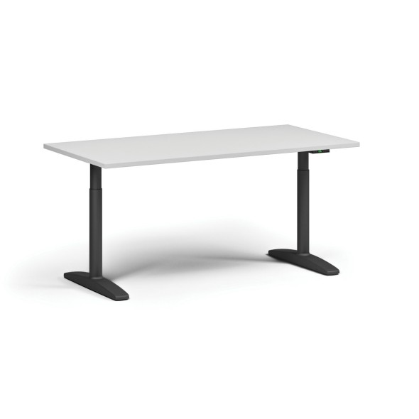 Výškově nastavitelný stůl OBOL, elektrický, 675-1325 mm, deska 1600x800 mm, černá zaoblená podnož, bílá