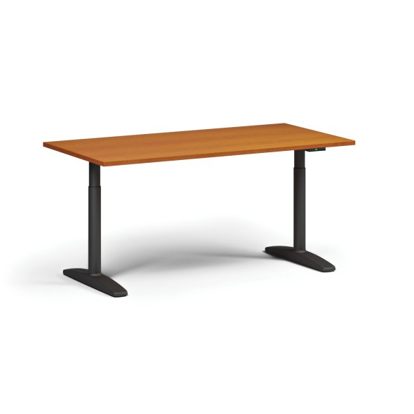 Výškově nastavitelný stůl OBOL, elektrický, 675-1325 mm, deska 1600x800 mm, černá zaoblená podnož, třešeň