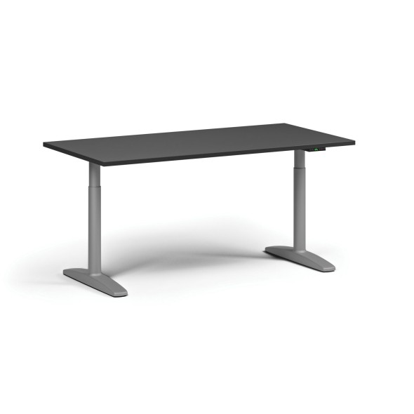 Výškově nastavitelný stůl OBOL, elektrický, 675-1325 mm, deska 1600x800 mm, šedá zaoblená podnož, grafit