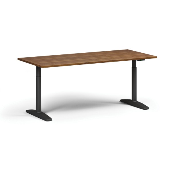 Výškově nastavitelný stůl OBOL, elektrický, 675-1325 mm, deska 1800x800 mm, černá zaoblená podnož, ořech