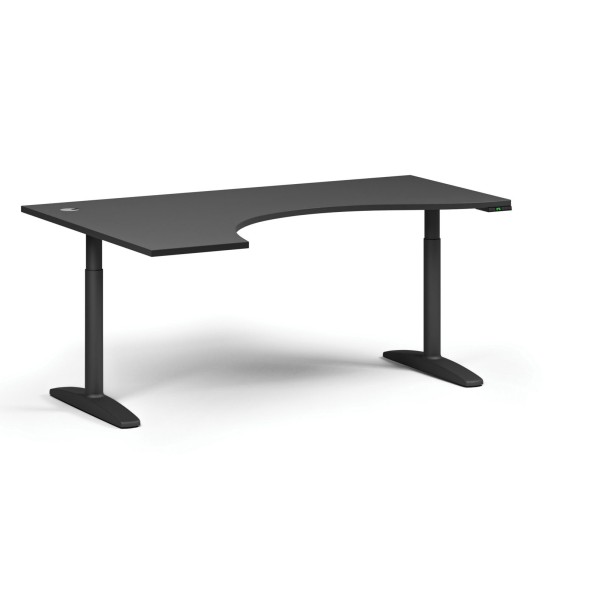 Výškově nastavitelný stůl OBOL, elektrický, 675-1325 mm, ergonomický levý, deska 1800x1200 mm, černá zaoblená podnož, grafit
