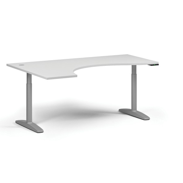 Výškově nastavitelný stůl OBOL, elektrický, 675-1325 mm, ergonomický levý, deska 1800x1200 mm, šedá zaoblená podnož, bílá