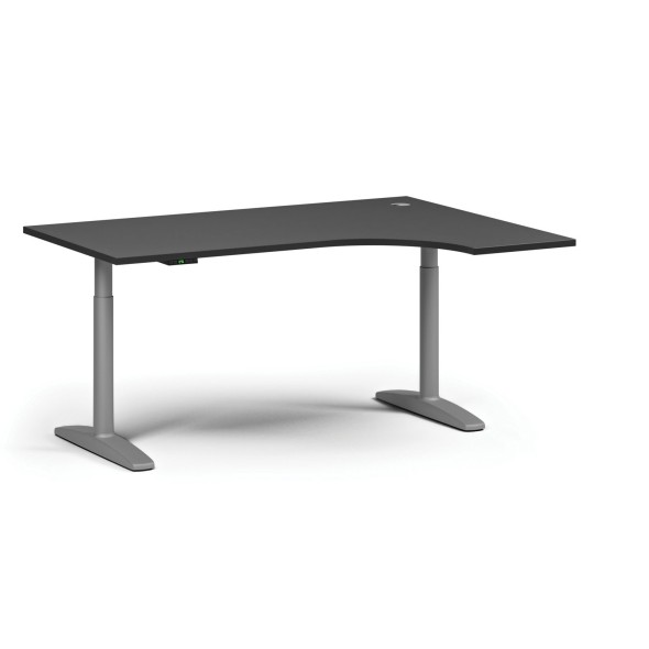 Výškově nastavitelný stůl OBOL, elektrický, 675-1325 mm, rohový pravý, deska 1600x1200 mm, šedá zaoblená podnož, grafit