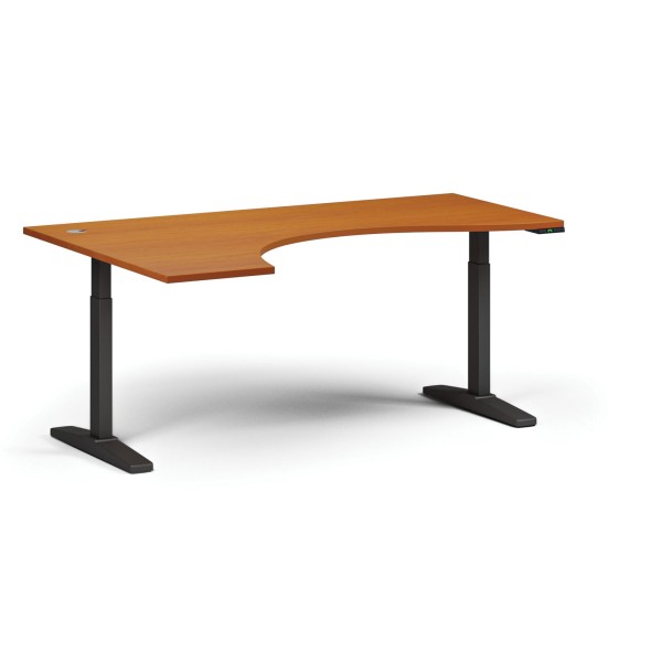 Výškovo nastaviteľný stôl, elektrický, 675-1325 mm, ergonomický ľavý, doska 1800x1200 mm, čierna podnož, čerešňa