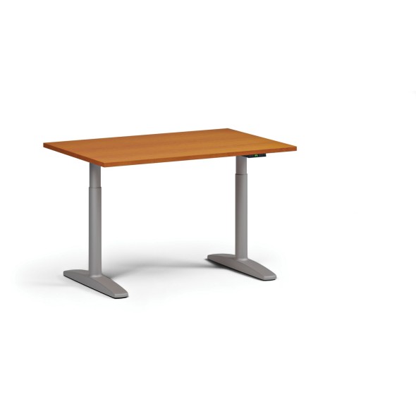 Výškovo nastaviteľný stôl OBOL, elektrický, 675-1325 mm, doska 1200x800 mm, sivá zaoblená podnož, čerešňa
