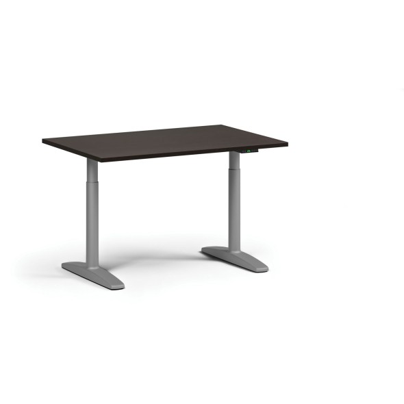 Výškovo nastaviteľný stôl OBOL, elektrický, 675-1325 mm, doska 1200x800 mm, sivá zaoblená podnož, wenge