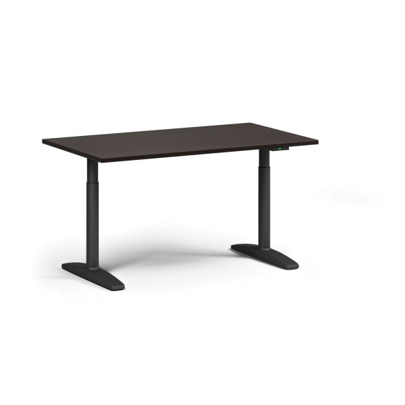Výškovo nastaviteľný stôl OBOL, elektrický, 675-1325 mm, doska 1400x800 mm, čierna zaoblená podnož, wenge