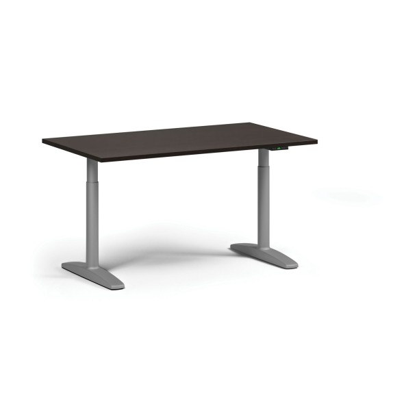 Výškovo nastaviteľný stôl OBOL, elektrický, 675-1325 mm, doska 1400x800 mm, sivá zaoblená podnož, wenge