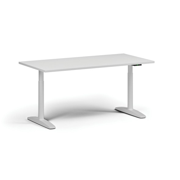 Výškovo nastaviteľný stôl OBOL, elektrický, 675-1325 mm, doska 1600x800 mm, biela zaoblená podnož, biela